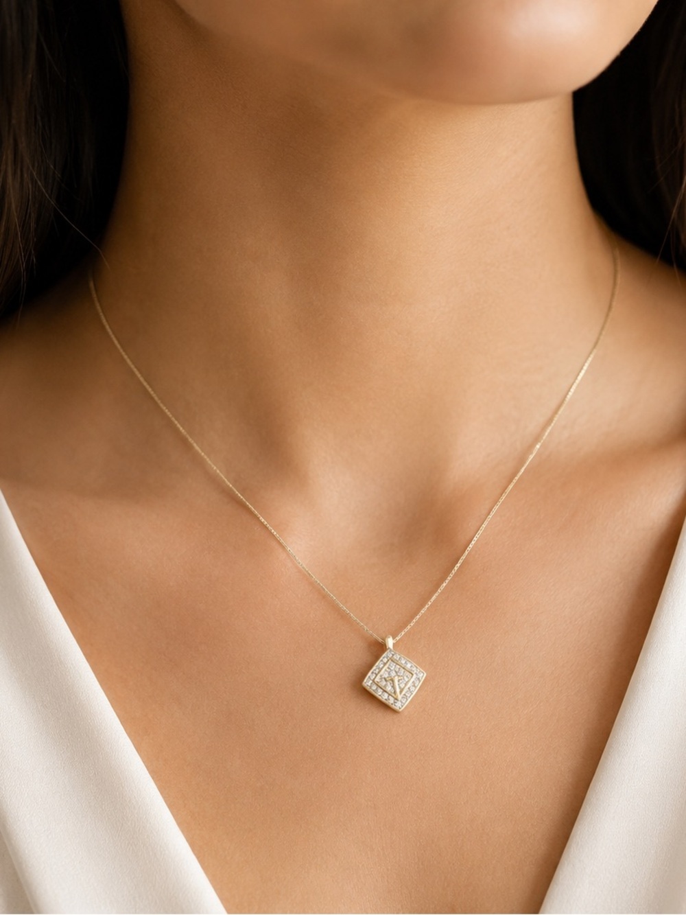 Givenchy Gold Pavé Square Pendant Necklace